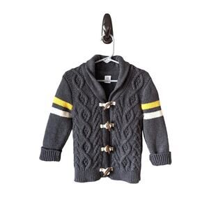 GAP Cardigan Sweater Toddler 2T Fisherman Toggle Stripe Retro Preppy Gray Yellow